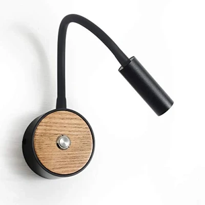 Imagen de Ouglres lámpara de pared madera con interruptor,Lámpara lectura moderna cuello cisne,3w LED para dormitorio pasillo Hoteles, Color: Negro, 3000k