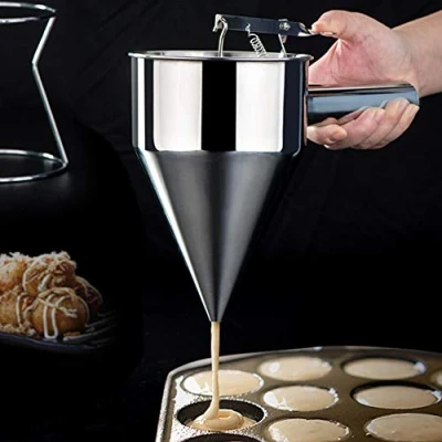 Imagen de YUNYODA Embudo para hornear de acero inoxidable, postre profesional hacer pasteles, dispensador masa gofres y panqueques, máquina Takoyaki, bolas pulpo