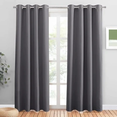 Imagen de PONY DANCE Cortinas Dormitorio 2 Piezas Opacas Termicas Aislantes Frio y Calor para Habitacion Matrimonio Blackout Curtains con Ojales, 117x228 CM, Gris