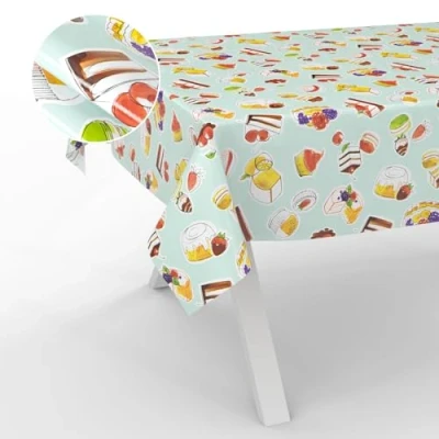 Imagen de ANRO Mantel de Hule Lavable, para jardín, Exterior e Interior, 220 x 140 cm, Borde Cortado, Menta