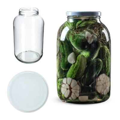 Imagen de KADAX tarros de conservas 4 L, fi100 mm, para conservas, redondos, pepino, (1 unidad, tapa blanca)