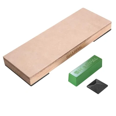 Imagen de SHARPAL 204N Correa de cuero genuino con 53g/2 oz Compuesto pulido y guía ángulo, bloque para afilar cuchillos 20cmX7,5cm cuchillos, navajas cinceles