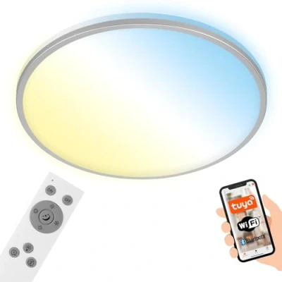 Imagen de Briloner Leuchten 3065 014 Lámpara de Techo LED Inteligente, Amazon Alexa, Wifi, Control Temperatura Color, Cromo Mate