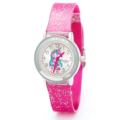 Imagen de Kiddus Relojes Niña con Purpurina. Reloj Ejercicios para Aprender la Hora. Infantil, Fácil de Leer. a Partir 4 Años. Unicornio.
