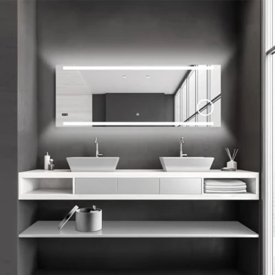 Imagen de Talos Espejo de baño LED King 160 x 60 cm Color luz Blanco Neutro cosmético Iluminado con 3 aumentos Reloj Digital Marco Aluminio