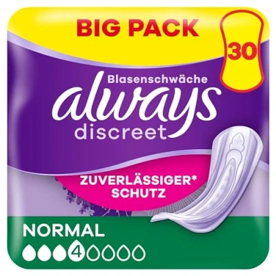 Imagen de Always Discreet Compresas para incontinencia mujeres normales, 30 unidades, protección total, discreción increíble