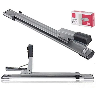 Imagen de JIUJ Grapadora resistente de brazo largo estándar para A3 con alargador material oficina, plateado