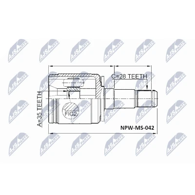 Imagen de NTY NPW MS 042 Junta Homocinética Caja de cambios manual Eje delantero, derecha, lado engranaje, rueda MITSUBISHI: PAJERO 3, 4