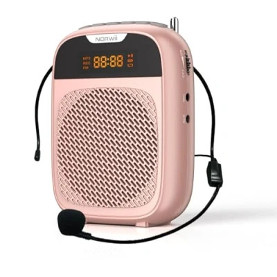 Imagen de NORWII Mini amplificador de voz portátil recargable con Bluetooth 4000 mAh micrófono cable, sistema PA, personal para profesores, guías turísticos, reuniones, Oro rosa
