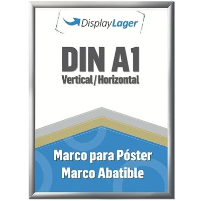 Imagen de DisplayLager Marco plegable A1 plateado con perfil de aluminio 25 mm, cristal protector antirreflectante, material fijación