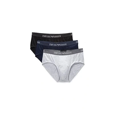 Imagen de Emporio Armani Cotton Briefs Ropa Interior, Azul Marino/Gris Melange/Negro, L (Pack de 3) para Hombre