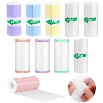 Imagen de GuKKK 10 Rollos Papel de Impresión Recarga, Pegatina Imprimible Autoadhesiva, Compatible Con Todas Las Mini Impresoras Térmicas, 57 x 25 mm