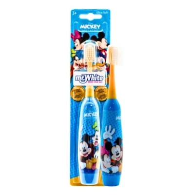 Imagen de Disney Mickey Mouse Cepillo de dientes a pilas con tapa protección, sistema cabeza vibratoria suave y mango cómodo para niños más 4 años, incluye 1 batería AA