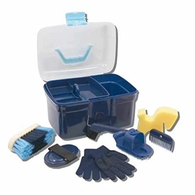 Imagen de AMKA Caja de limpieza rellena, para cuidado caballos, niños, 8 piezas, color azul oscuro