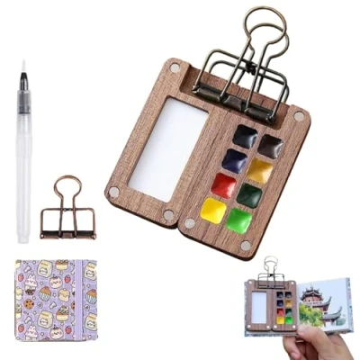 Imagen de Smoohh Travel Paint Palette,Mini Watercolor Palette with Clip,Travel Ready Bundle,Portable Wooden Colour Magnetic Box for Drawing(Watercolor is Not Included(B)