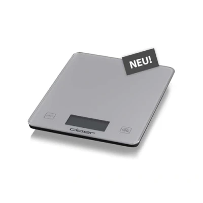 Imagen de Cloer 6878 Balanza de cocina hasta 10 kg, Función tara, Medición peso en incrementos 1 g, cantidad gramos, mililitros o onzas, superficie vidrio, pantalla LCD, plata