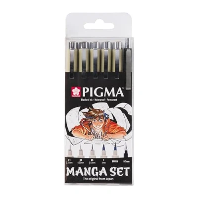 Imagen de SAKURA Pigma Micron Juego de rotuladores punta fina Manga Collection 6 tamaños, negro (POXSDKMAN6)