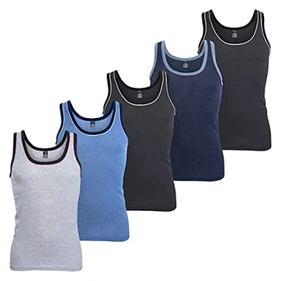 Imagen de MT® Juego de 5 camisetas tirantes para Hombre, canalé, colores jaspeados, en paquetes colores, Todo el año, Sin mangas, color 5Farb Pack, tamaño 44 (L)