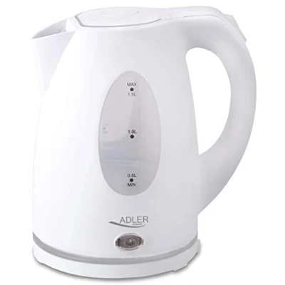 Imagen de ADLER AD1207 Hervidor de Agua Eléctrico 1,5 Litros, Inalámbrico, sin BPA, Cable, Apagado Automático, Base 360º, Filtro Antical, Blanco, 2200W