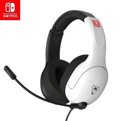 Imagen de Turtle Beach Airlite Fit Auriculares con Cable para Juegos en Blanco y Negro Licencia Oficial Todos los Nintendo Switch: micrófono abatible silenciable, Orejeras de Comodidad Superior