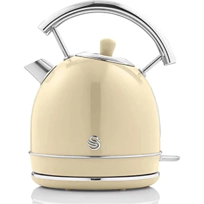 Imagen de Swan Retro Hervidor de Agua 1,8L, Tetera Eléctrica, Resistencia Oculta Acero Inoxidable, Inalámbrico, sin Cable, Diseño Vintage, Apagado Automático, Crema, 3000W, SK14630CNEU