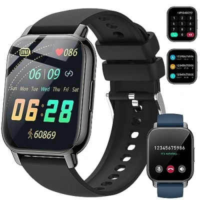 Imagen de Popglory Reloj Inteligente Hombre con Llamadas y Asistente Voz, 1,85&#039;&#039; Smartwatch 2 Correas, Pulsera Actividad Presión Arterial Ritmo Cardíaco Oxígeno Sanguíneo, Regalo Mujer Android iOS