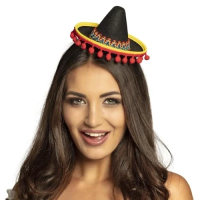 Imagen de Boland 54423 Diadema sombrero, tocado con pompones, mexicano, disfraz, fiesta temática, carnaval