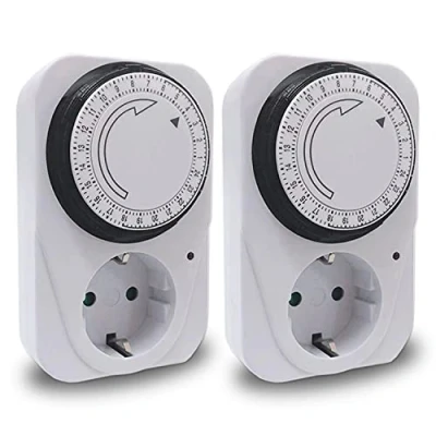 Imagen de EXTRASTAR Enchufe Eléctrico Temporizador Mecánico de 24 Horas, Conmutación Cada 15 Minutos, Interruptor ON/Off, 230V 16A Blanco, 2Pcs