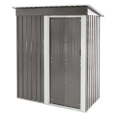 Imagen de ML Design Caseta Metálica de Jardín Exterior con Tejado Penteón 150x184x76 cm Gris Claro Cobertizo Acero Espacioso Ideal para el Almacenamiento Herramientas Base No Incluida