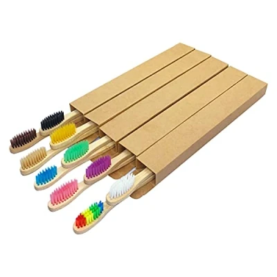 Imagen de Cepillos de dientes bambú para adultos, paquete 10 unidades, cepillo madera natural, biodegradable con mango orgánico el hogar y los viajes, embalaje sin