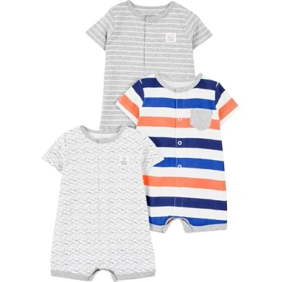 Imagen de Simple Joys by Carter&#039;s Peto con Cierres a Presión Bebé Niño, Pack de 3, Ballena/Mini Rayas/Rayas, 0 meses