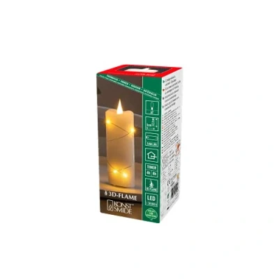 Imagen de Konstsmide 1824 180 Vela LED de cera auténtica, llama 3D, alambre envuelto, temporizador 4/8 horas, 1 diodo ámbar/6 gotas LED, funciona con pilas, para interiores, batería: 2 pilas AA 1,5 V
