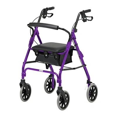 Imagen de DAYS Andador plegable ligero de cuatro ruedas, con asiento acolchado, frenos bloqueables y bolsa transporte, ayuda movilidad limitada, para ancianos o discapacitados, morado, 106/grande