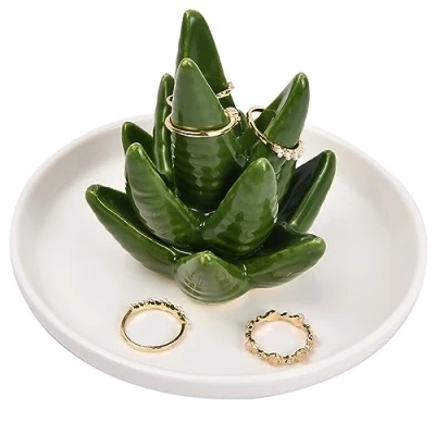 Imagen de Wisebom Plato Porta Anillos Aloe, Soporte de Anillo para Joyas Cactus, Platos Cactus Joyas, Pulseras, Pendientes, Collar