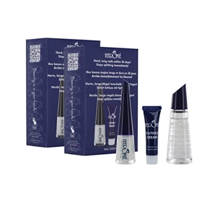Imagen de Herome 2 Packs Azul Tratamiento Uñas Débiles y Dañadas contiene Endurecedor Fuerte de Uñas, Crema para Cutícula, Quitaesmalte sin Acetona