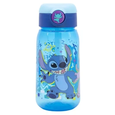 Imagen de Botella de agua infantil plástico 510 ml con tapón y pajita Stitch