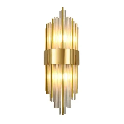 Imagen de NICRX Moderno Aplique de Pared Cristal con Base Dorada, Lámpara E14 para Interior (60cm)