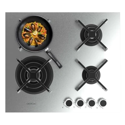 Imagen de Cecotec Placa de Gas 4 Fuegos Bolero Squad G 4400S Inox, 8kW, Acero Inoxidable, Parrillas Hierro Fundido, Quemador WOK Triple, Encendido Electrónico, Seguridad Válvulas, accesorio conversión