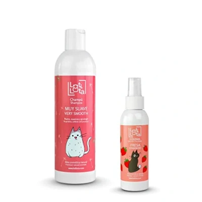 Imagen de LOTI LOTA Pack Champú Muy Suave y Colonia para Gatos Fresa Máxima protección Nutre Protege el Pelaje Rico Aroma a 500 Ml + 125