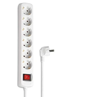 Imagen de Hama enchufe de 6 vías (enchufe múltiple con interruptor Save Energy para ahorrar energía, ranuras giradas 45 grados, cable 1,4 m, probado GS, oficina doméstica) blanco