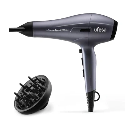 Imagen de Secador Ufesa X Treme Boost, 2600W, 3 Temperaturas, 2 Velocidades, Difusor incluido, Plateado