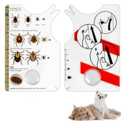 Imagen de IZyufan 2 Piezas Tarjeta de Garrapatas, Mapa Ganchos para Garrapatas con Lupa Quitar Personas, Niños, Perros y Gatos