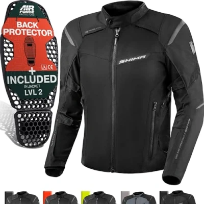 Imagen de SHIMA RUSH Chaqueta Moto Hombre AIRFORCE Protector Espalda Cazadora Motociclista Chaquetas Protecciones Impermeable Armadura Cazadoras Motoero Invierno (Masculinos, Regular, Negro, XL)