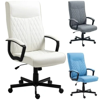 Imagen de Vinsetto Silla de Oficina Giratoria Escritorio Basculante Tapizado en PU con Respaldo Alto y Altura Ajustable para Salón Carga 120 kg 65x72x102 112,5 cm Crema