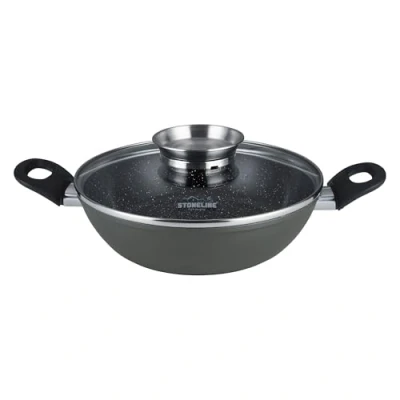 Imagen de STONELINE Sartén Honda 2 Asas de CERÁMICA 24 cm con Tapa Aroma Antiadherente Sin PFAS Inducción Revestimiento Partículas Piedra Reales, Todo Tipo Cocinas