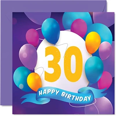 Imagen de Stuff4 Tarjeta de 30 cumpleaños para hombres y mujeres, fiesta globos, tarjetas feliz hombre años, mujer, hermano, hermana, hijo, hija, tía, tío, amigo, primo,