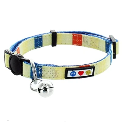 Imagen de Pawtitas Collar para Gato Ajustable Hebilla De Seguridad con Campana Desmontable Azul/Naranja/Amarillo