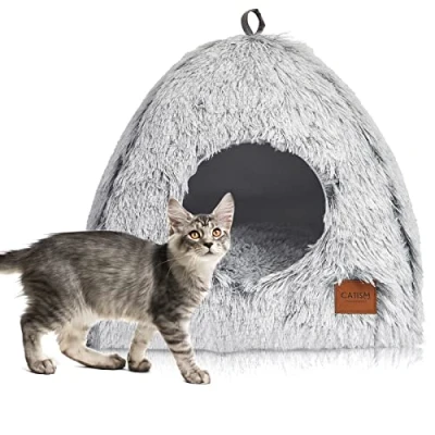 Imagen de CATISM Cama para Perros y Gatos Cojín Mascotas Lavables Redonda Felpa Suave Cómoda Beige (Gris)