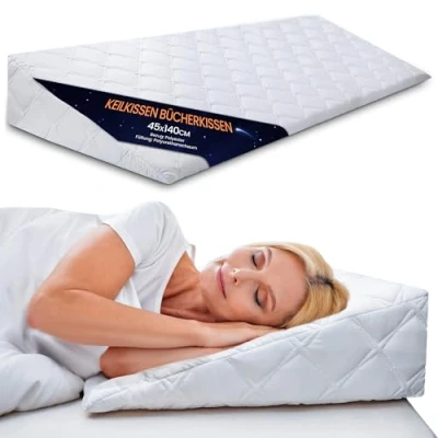 Imagen de Totsy Baby Almohada de cuña Lectura cojin Respaldo Cama y Sofa antireflujo Adulto Almohadas para Leer cojín elevar colchon Dormir 45x140 cm