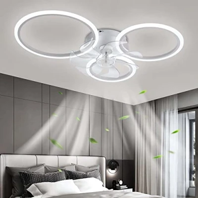 Imagen de YUNZI Moderno Ventilador de Techo con Iluminación Mando a Distancia LED 72W Regulable Luz Techo, Lámpara para Sala Estar Dormitorio Cocina, 6 Velocidades, Blanco 78cm